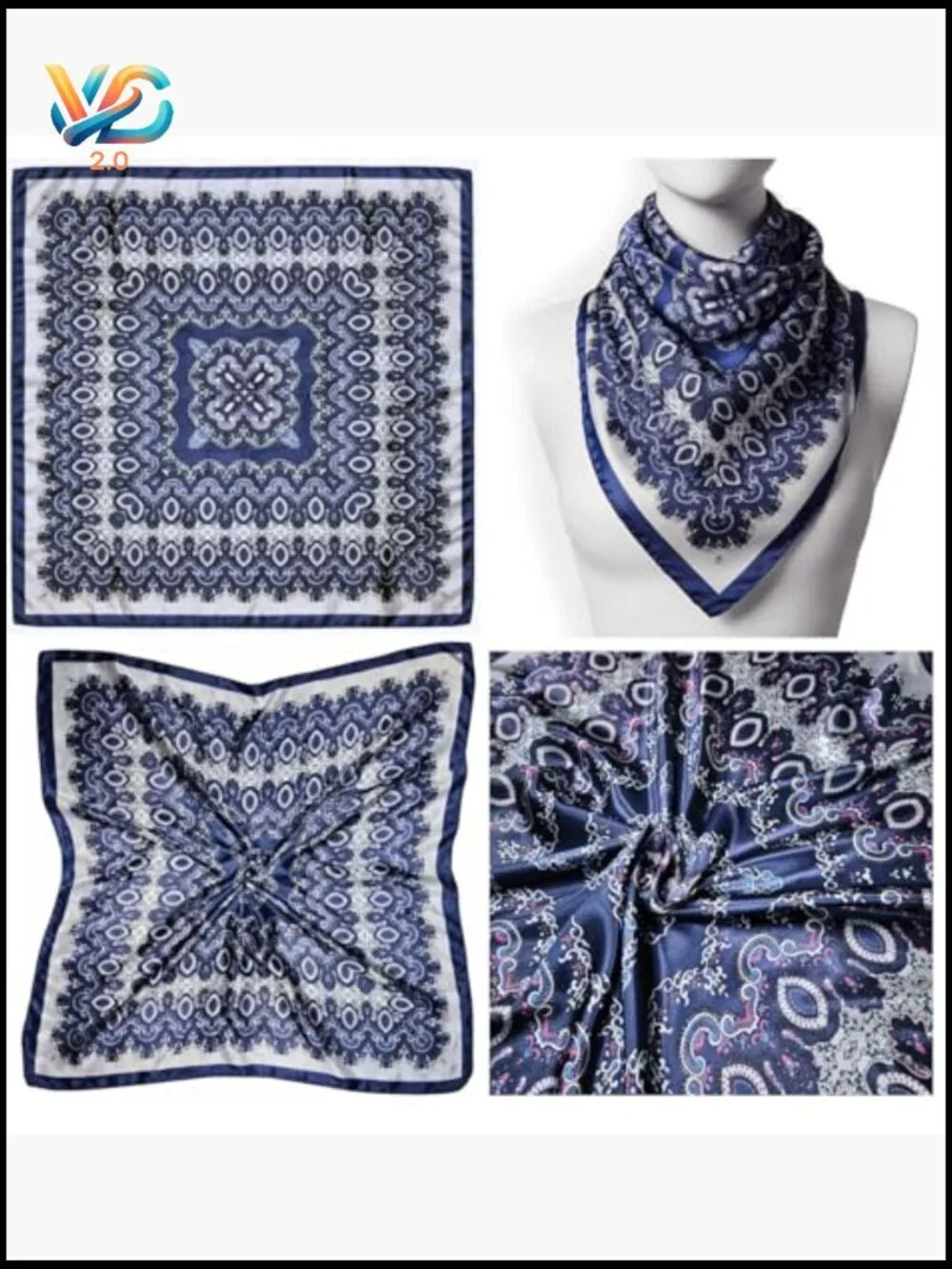 4 Piece Set Satin Square Scarves Neck Hair Head Scarf Bundle